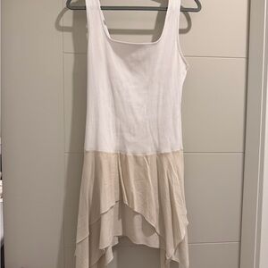 Zara White and Cream Asymmetrical Dress